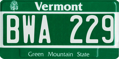 VT license plate BWA229