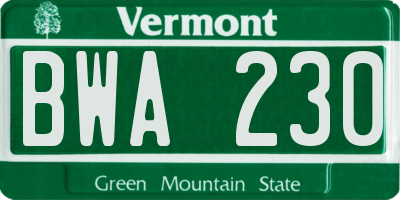 VT license plate BWA230