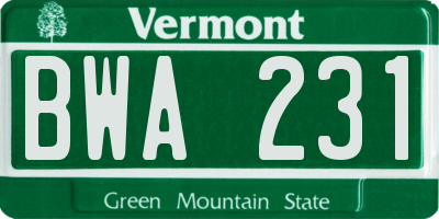 VT license plate BWA231