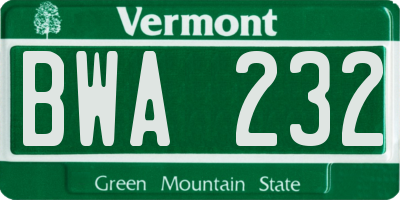 VT license plate BWA232