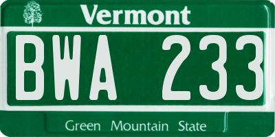 VT license plate BWA233