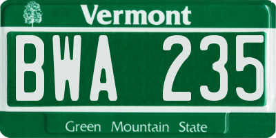 VT license plate BWA235