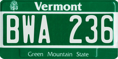 VT license plate BWA236