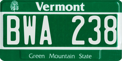 VT license plate BWA238