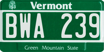 VT license plate BWA239