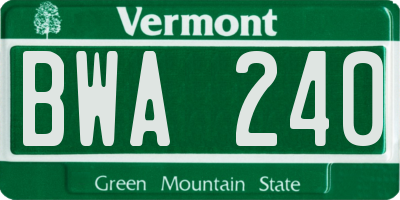 VT license plate BWA240
