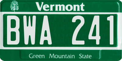 VT license plate BWA241