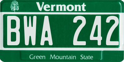 VT license plate BWA242