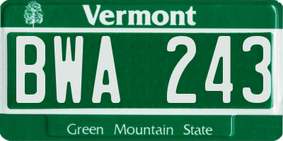 VT license plate BWA243