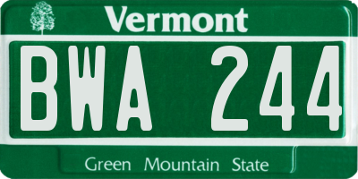 VT license plate BWA244