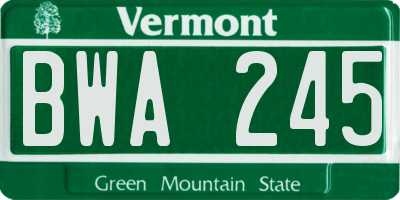 VT license plate BWA245