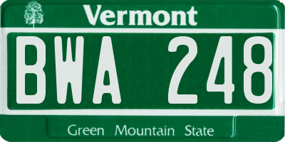 VT license plate BWA248