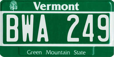 VT license plate BWA249