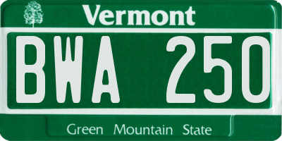 VT license plate BWA250