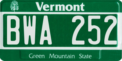 VT license plate BWA252