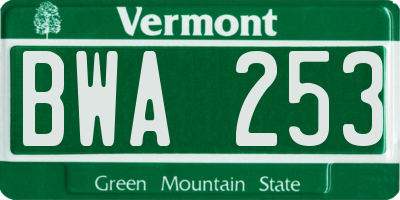 VT license plate BWA253