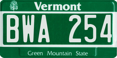 VT license plate BWA254
