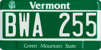 VT license plate BWA255