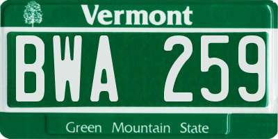 VT license plate BWA259