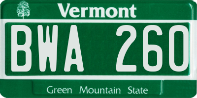 VT license plate BWA260