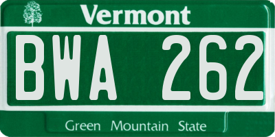 VT license plate BWA262