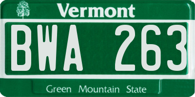 VT license plate BWA263