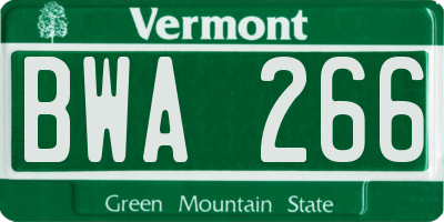 VT license plate BWA266