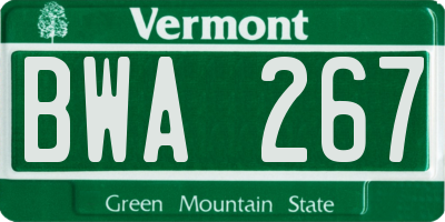 VT license plate BWA267
