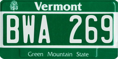 VT license plate BWA269