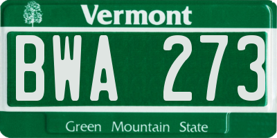 VT license plate BWA273