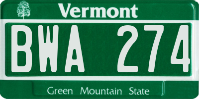 VT license plate BWA274