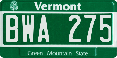 VT license plate BWA275