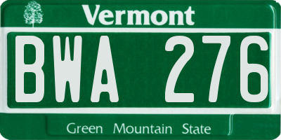 VT license plate BWA276