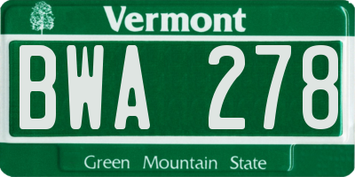 VT license plate BWA278