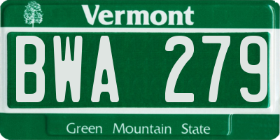 VT license plate BWA279