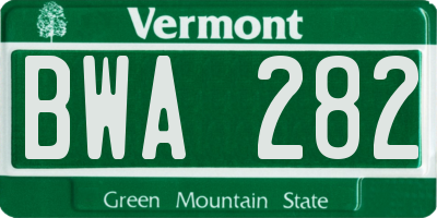 VT license plate BWA282