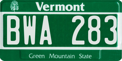VT license plate BWA283