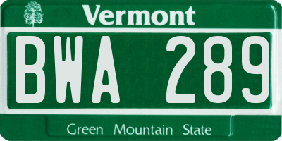 VT license plate BWA289