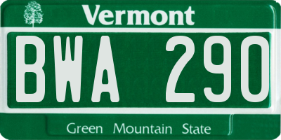 VT license plate BWA290