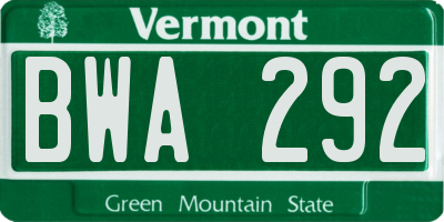 VT license plate BWA292