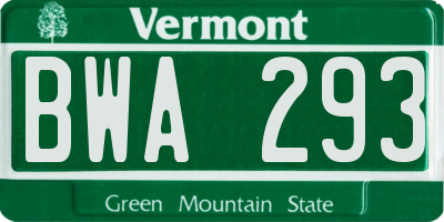 VT license plate BWA293