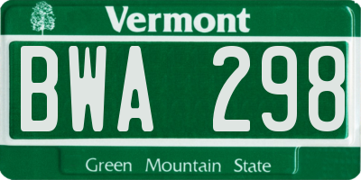 VT license plate BWA298