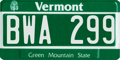 VT license plate BWA299