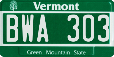 VT license plate BWA303