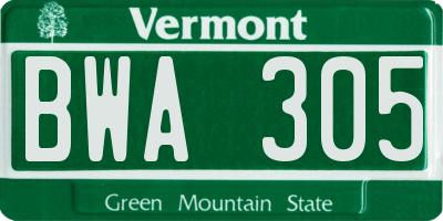 VT license plate BWA305