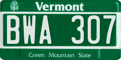 VT license plate BWA307