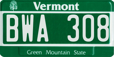 VT license plate BWA308
