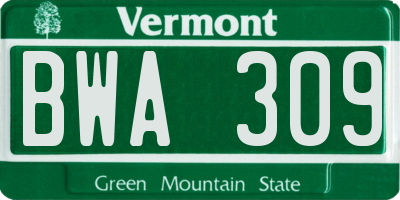 VT license plate BWA309