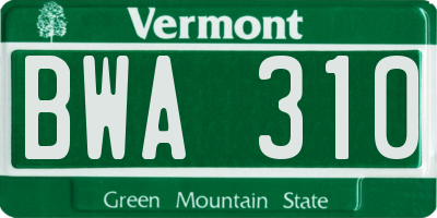VT license plate BWA310