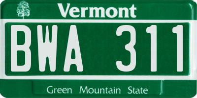 VT license plate BWA311